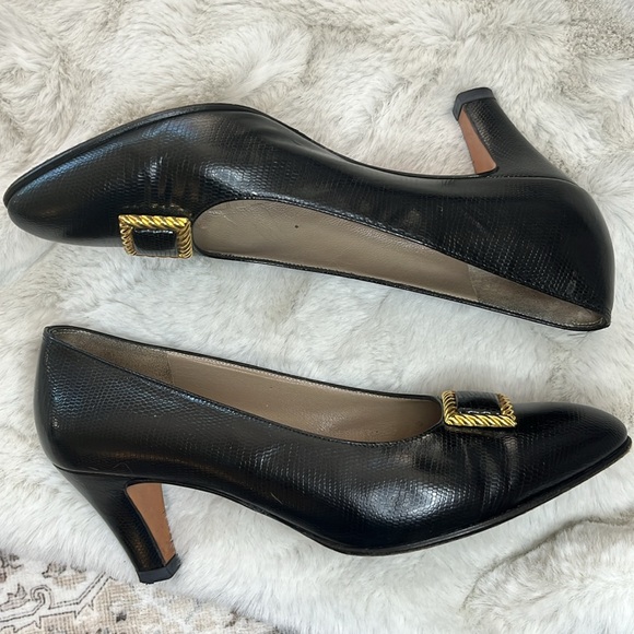 Salvatore Ferragamo Vintage Black Snakeskin Heels size 6.5 - Picture 3 of 11